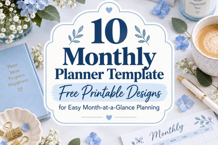 10 Best Monthly Planner Template Free Printable Designs for Easy Month-at-a-Glance Planning