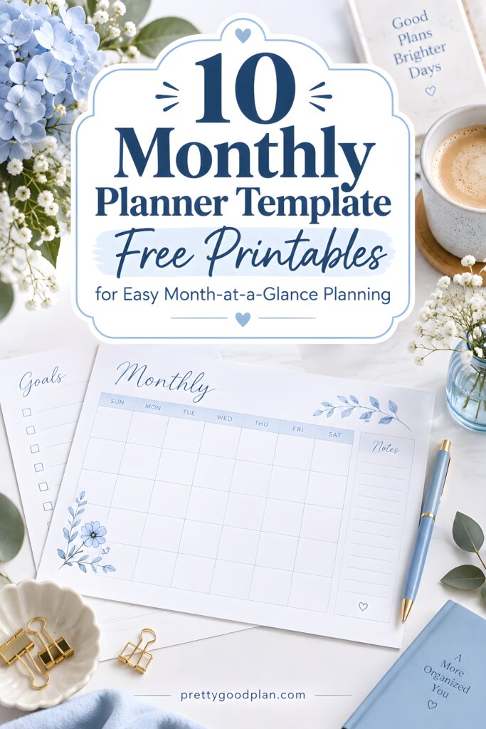10 Best Monthly Planner Template Free Printable Designs for Easy Month-at-a-Glance Planning