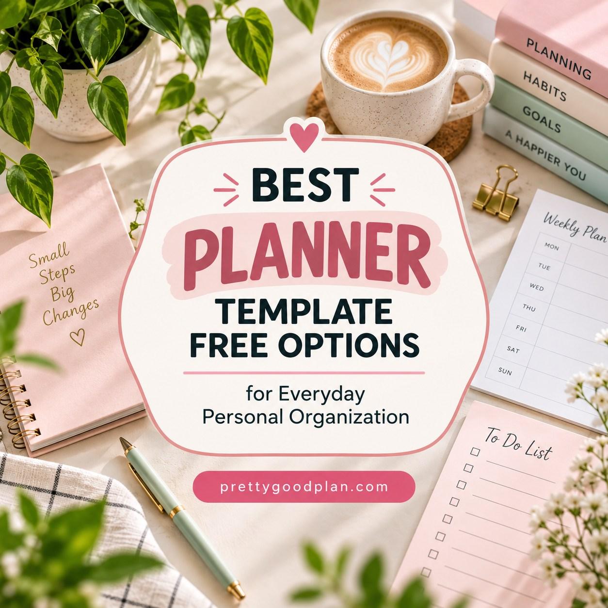 Best planner template for personal organization with notebooks, weekly planner, to do list, coffee cup, and plants on a table