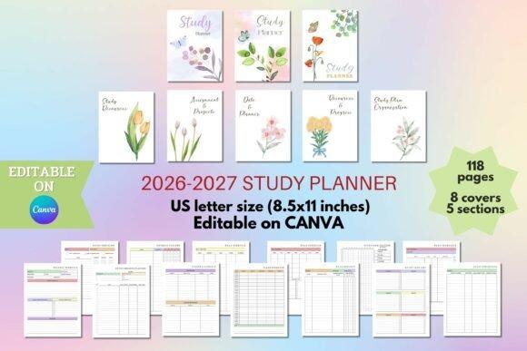 2026-2027 study planner template with 118 pages, 8 covers, editable on Canva for full academic organization