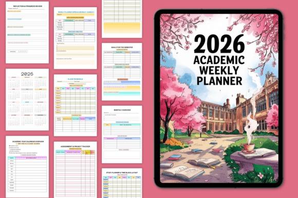 2026 academic weekly planner template with dated weekly layouts and goal-setting pages for students and educators