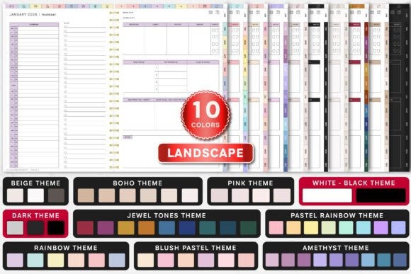 2026 dated iPad planner template with 10 color themes and multiple weekly and daily layouts for GoodNotes