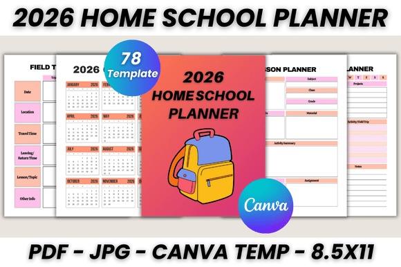 2026 home school planner weekly planner template with 78 pages including lesson planner and assignment tracker editable in