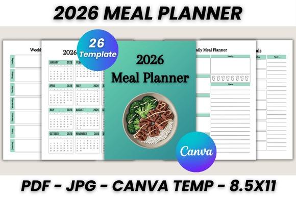 2026 Meal Planner Canva Template with calendar, daily and weekly meal planning pages for — planner templates for organizing