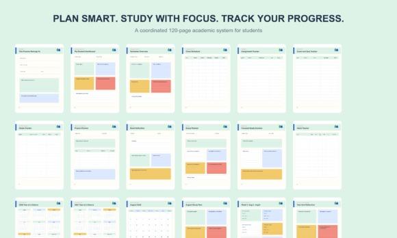 2026-2027 editable student planner template designs showing monthly and weekly study planning pages in US Letter size
