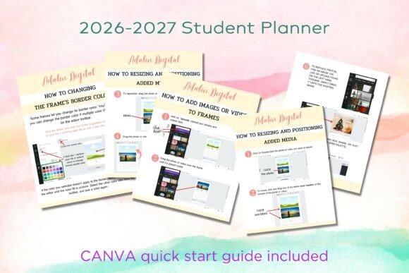 2026-2027 Student Planner template pages showing Canva editing instructions and academic year layout — study planner template