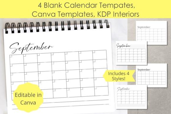 Monthly planner template showing 4 blank calendar styles for September editable in Canva