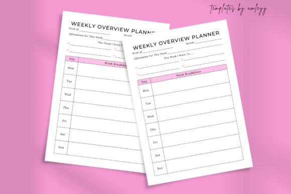 Weekly planner template showing a minimalist weekly overview layout with days and week breakdown sections