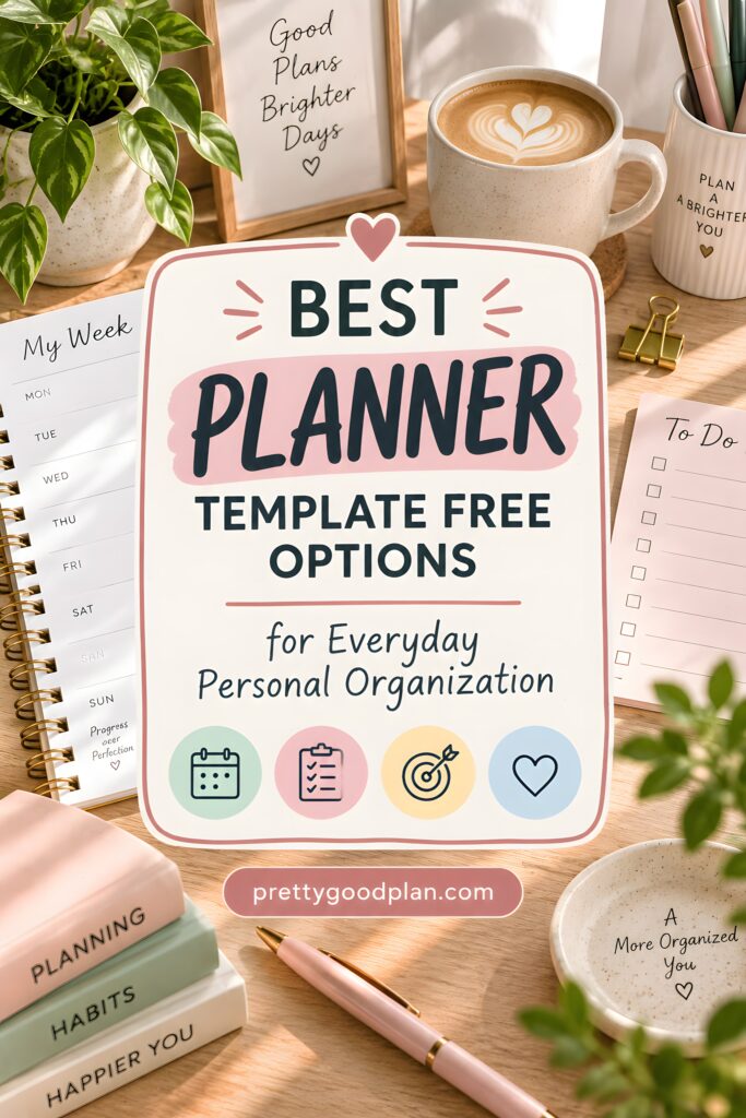 Best planner template for personal organization with weekly planner, to-do list, coffee, and motivational decor on desk
