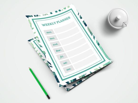 Weekly planner template with days of the week and decorative border on white background