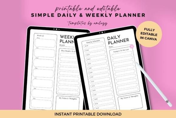 daily planner template with simple daily and weekly layouts in pastel style editable in Canva