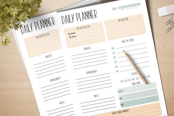 Daily planner template printable page with sections for gratitude, goals, appointments, notes, water tracking, and meal