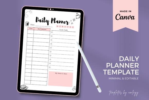 Editable planner templates daily planner layout on tablet with schedule, tasks, and notes sections