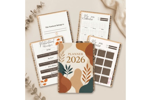 Goodnotes study planner template showing 2026 dated academic planner with calendar, notes, and assignment tracker pages