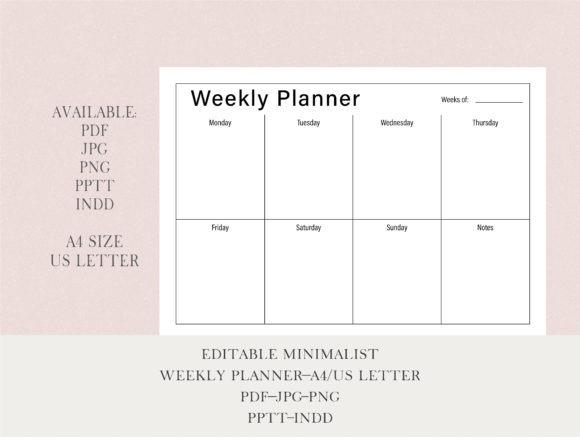 editable planner templates minimalist weekly planner in A4 and US Letter sizes with PDF, JPG, PNG, PPTX, INDD formats