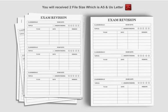 Minimalist study planner template for exam revision with sections for class, topic, to-do, date, and remarks in US Letter
