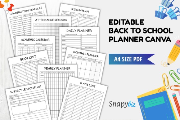 Goodnotes study planner template showing editable back to school planner pages including academic calendar, daily planner
