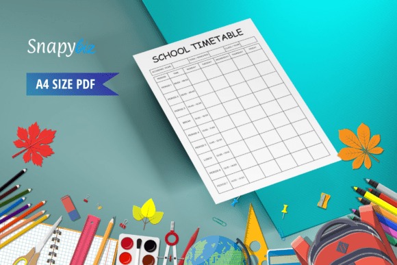 Goodnotes study planner template showing a school timetable page with colorful stationery around