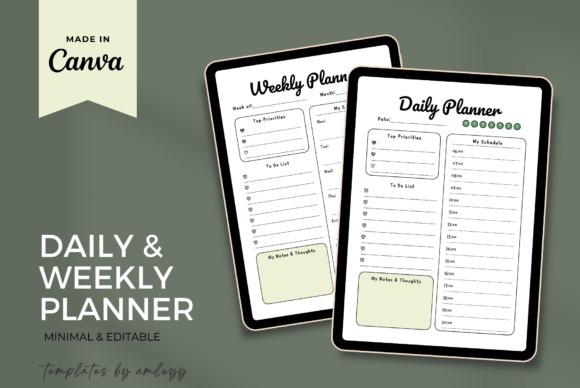 Daily planner template and weekly planner template with to-do lists, notes, and schedule sections in pastel colors
