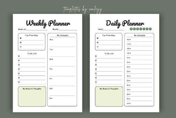 Daily planner template and weekly planner template with sections for top priorities, to-do list, schedule, and notes in a