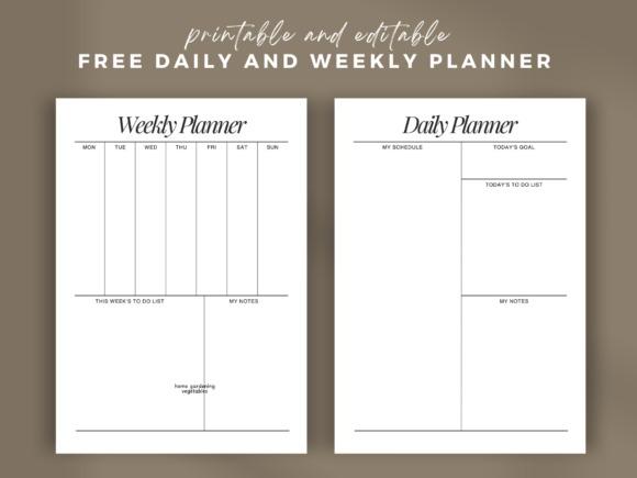 Weekly planner template with separate weekly and daily planner pages including sections for tasks, goals, and notes