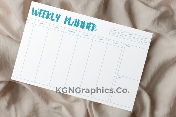 Weekly planner template for personal organization with days of the week and notes section on fabric background