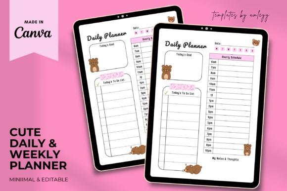 Editable kawaii daily planner template with pastel colors, cute doodles, and customizable fonts for a playful routine