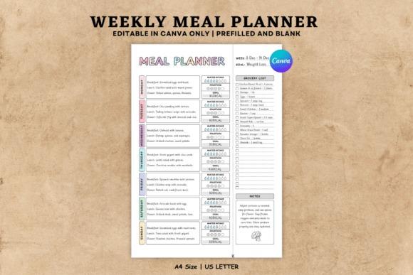 Editable weekly meal planner template with sections for breakfast, lunch, dinner, snacks — meal planner templates