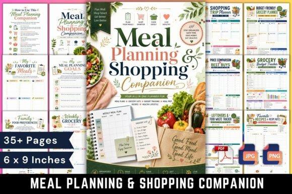 meal planner templates showing detailed weekly meal planning, categorized grocery lists, pantry and freezer organization