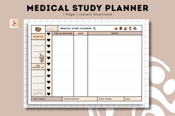 Medical study planner template with sections for to-do list, time allocation, date — Goodnotes study planner template