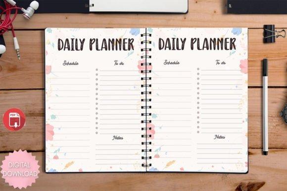 Minimal planner template showing a daily planner layout with schedule, to do, and notes sections on an open spiral notebook