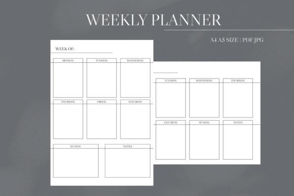 Minimalistic printable weekly planner template with simple undated layout in A4 and A5 sizes