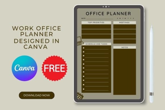 Editable office work daily planner template designed in Canva for professional day planner templates