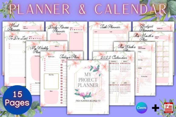 Budget planner template with 15-page Canva planner bundle including budget page, daily to monthly layouts, habit and meal
