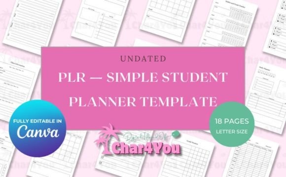 School planner template with multiple editable pages displayed on a pink background, fully editable in Canva