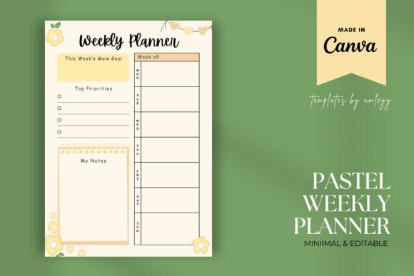 printable weekly planner template with pastel colors, sections for main goal, top priorities, notes, and weekly schedule