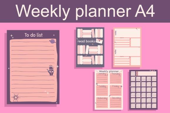 Minimal weekly planner A4 template with to-do list, notes, books read, and daily water — planner templates for organizing