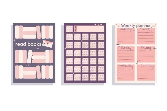 planner templates for organizing weekly tasks, notes, books read, and water tracking in a minimal A4 layout