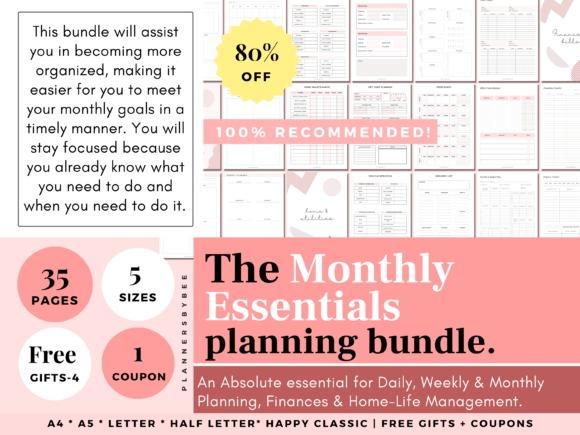 budget planner template showing monthly essentials planning bundle with income, expenses, bills, meals, and household
