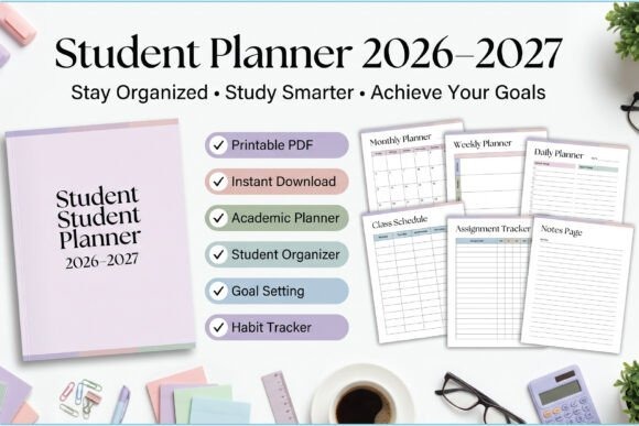 school planner template Student Planner 2026-2027 with monthly, weekly, daily planners, class schedule, assignment tracker
