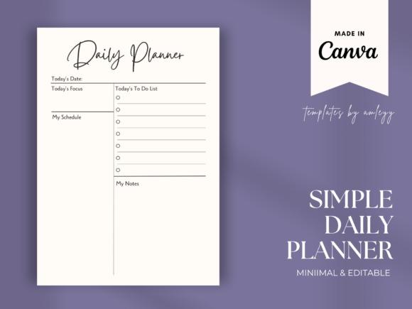 Minimal planner template showing a simple daily planner layout with sections for date, focus, schedule, to-do list, and notes