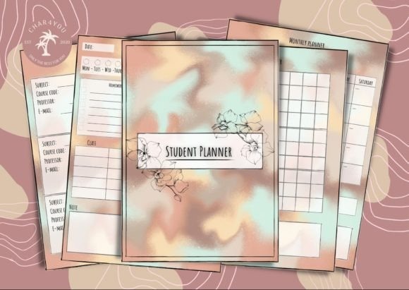 Goodnotes study planner template with class schedules, monthly calendar, and daily planning pages in soft pastel colors