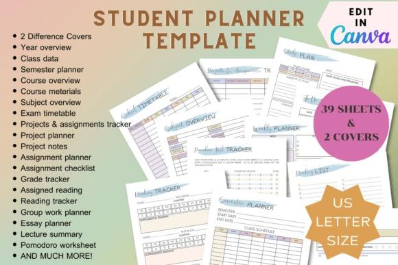 study planner template with 39 sheets and 2 covers for academic planning editable in Canva