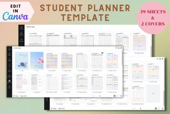 Student planner template with 39 customizable Canva sheets including yearly, monthly, weekly, and — study planner template