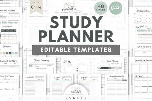 best planner template designs showing 48 editable study planner Canva templates with various academic planning pages