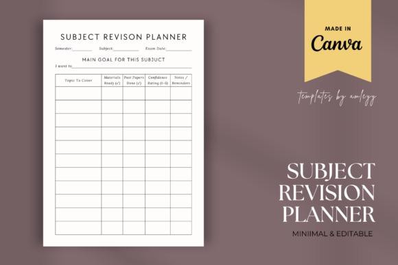 Subject revision planner template with columns for topics, materials, past papers, confidence — study planner template