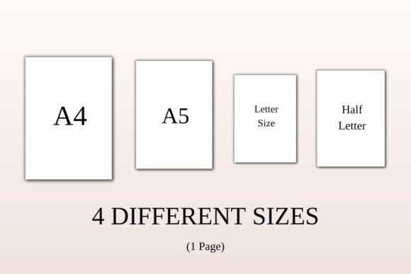Four paper sizes for trip planner template including A4, A5, Letter Size, and Half Letter