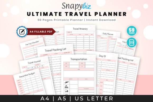 Ultimate travel planner template with printable and fillable pages for itineraries, packing — trip planner template