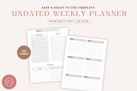 Undated A5 daily and weekly planner template for personal organization with 100 printable pages