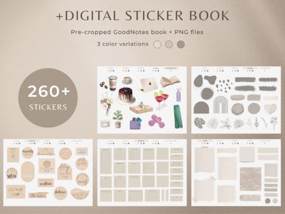 planner template designs digital sticker book with over 260 stickers in 3 color variations for GoodNotes and PNG files